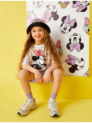 Koton Kız Çocuk Puantiyeli Minnie Mouse Lisanslı Baskılı Kısa Kollu Tişört Pamuklu