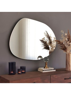 WWB Barcelona Collection Dayanıklı Pvc Çerçeveli Asimetrik Oval Yuvarlak Ayna – Modern, Dekoratif, Şık, Kaliteli - Salon, Yatak Odası ve Banyo Için Büyük Dairesel Duvar Aynası (55 x 75 x 3 Cm)