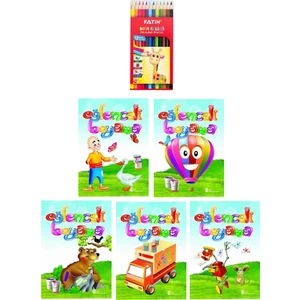 3-6 Yaş Eğlenceli Boyama Kitapları 5 Li +Fatih 12 Li Kuru Boya