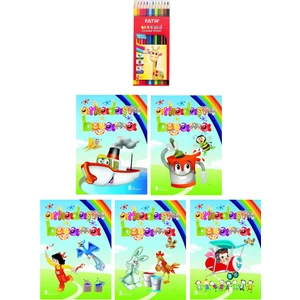3-6 Yaş Arkadaşım Boyama Kitapları 5 Li +Fatih 12 Li Kuru Boya