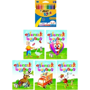 3-6 Yaş Eğlenceli Boyama 5 Li Kitapları+Silinebilir 12 Li Pastel Boya