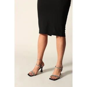 Siyah Süet Taşlı Kadın Topuklu