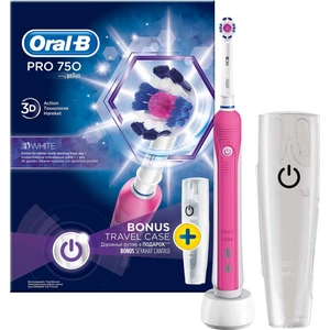 Pro 750 Şarj Edilebilir Diş Fırçası 3D White Pembe + Seyahat Kabı Hediyeli