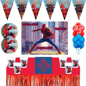Sonic Boom Örümcek Adam Doğum Günü Konsepti 24 Kişilik Afişli Spiderman Doğum Günü Seti  Masa Etekli