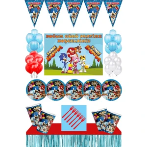 Sonic Boom Doğum Günü 24 Kişilik Afişli Sonic Boom Parti Malzemeleri Seti Mavi Masa Etekli 