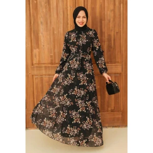 Neva Style - Çiçek Desenli Vizon Tesettür Elbise 279061V