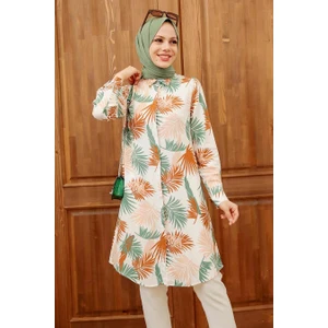 Neva Style - Desenli Ekru Tesettür Siyah Tunik 11560E