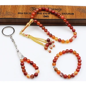 Tesbih Pasajı Dalgalı Akik Bileklik Anahtarlık Tesbih Doğal Taş Kombin Set