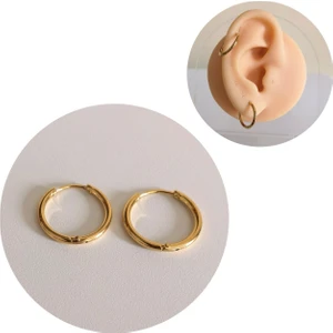 Paslanmaz Çelik Gold Minik Halka Küpe - 12 mm - 1 Çift