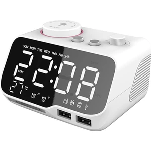 Çalar Saat Fm Radyo Bluetooth Hoparlör 2 Alarm Ayarı Başucu Beyaz Için (Yurt Dışından)