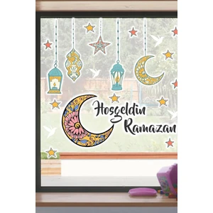 Hoşgeldin Ramazan Sticker Seti - Ramazan Kandilleri Hilal ve Yıldız Figürlü