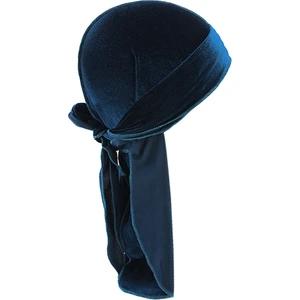Erkek Kadife Bandana Şapka Uzun Kuyruk Müslüman Headwrap Beanie Kemo Şapka Donanması (Yurt Dışından)