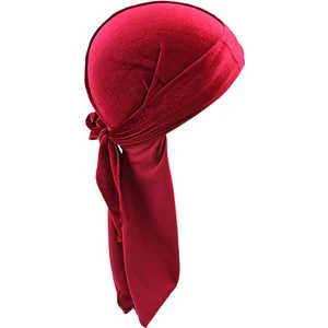 Erkek Moda Kadife Bandana Şapka Durag Müslüman Headwrap Beanie Kemo Şapka Şarap Kırmızısı (Yurt Dışından)
