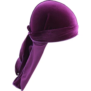 Unisex Zarif Kadife Bandana Şapka Uzun Kuyruk Müslüman Headwrap Kemo Şapka Mor (Yurt Dışından)