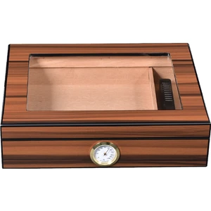 Cigarol Parlak Kahverengi Camlı Humidor Puro Kutusu RC09