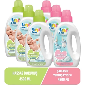Uni Baby Çamaşır Deterjanı Sensitive 1500ML+YUMUŞATICI 1500ML Hassas/hipoalerjenik Karma -6 Lı Set