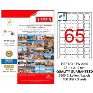Tanex Lazer Etiket 100 Yp 6500 Lü 38.1X21.2 Laser-Copy-Inkjet TW-2065