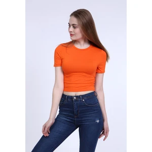 Mat Collection Kadın Turuncu Bisiklet Yaka Basic Crop T-Shirt