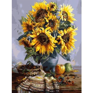 Womb Hobby Masadaki Ayçiçekler Sayılarla Boyama Seti 40X50 cm Tuvale Gerili
