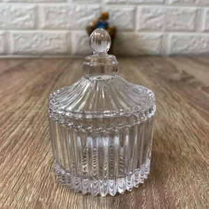 Mini Cam Şekerlik Drajelik Dekoratif Işlemeli  Kapaklı Lokumluk Lüx Ayaklı Masaüstü Kristal Şekerlik 7 cm