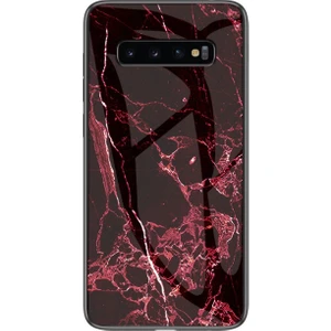 Galaxy S10 5g Için Mermer Doku Temperli Cam + Pc + Tpu Hibrit Telefon Kılıfı - Kırmızı (Yurt Dışından)