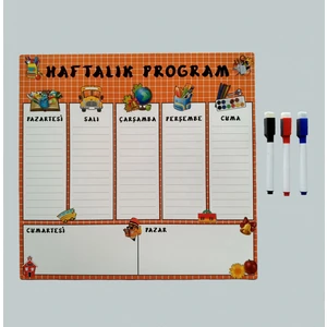 Gifts Turkiye Haftalık Program Magnet Planlayıcı Okul - Silinebilir Mıknatıslı Yazı Tahtası 33 x 32 cm + 3 Kalem