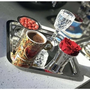 Jivy Home 2'li Kare Çelik Gümüş Renk 21 x 21 cm Kahve Servis Sunum Tepsisi