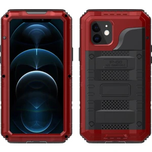 Apple İphone 12 6.1 Inç Uyumlu Su Geçirmez Silikon + Metal Çerçeveli Telefon Kılıfı - Kırmızı (Yurt Dışından)