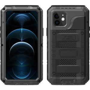 Apple İphone 12 6.1 Inç Uyumlu Su Geçirmez Silikon + Metal Çerçeveli Telefon Kılıfı - Siyah (Yurt Dışından)