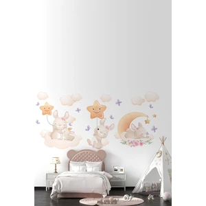 Kt Grup Sevimli Soft Renk Tavşancıklar Kelebekler ve Bulutlar Duvar Sticker Seti