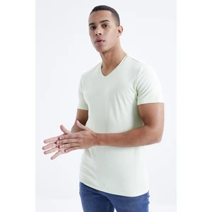 Tommy Life Açık Yeşil Basic Kısa Kol Standart Kalıp V Yaka Erkek T-Shirt - 87912