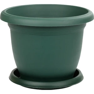 Toxa 2.5 Litre Tabaklı Mat Yeşil Küçük Boy Yuvarlak Plastik Saksı Villa No4 Ø20,5X15CM