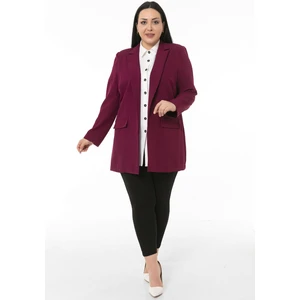 Disentis Modest Büyük Beden Mono Yaka Süs Cep Kapaklı Bordo Astarsız Kadın Ceket