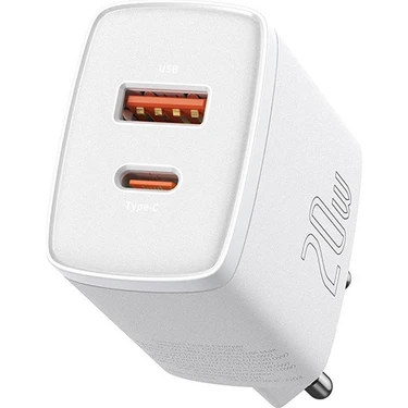 Baseus Compact 20W USB + Type-C Çıkışlı Qc3.0 Hızlı Şarj Başlığı Şarj