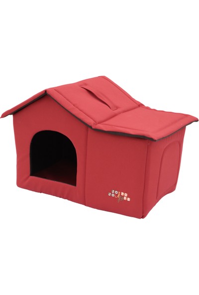 Emy Döşeme Kumaşlı Çatılı (Big House) Kedi ve Köpek Evi Kırmızı Renk