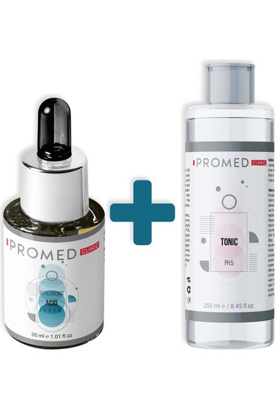 Promed Yaşlanma Karşıtı Hyaluronic Serum 30 ml + Kir ve Makyaj Kalıntılarını Temizleyici Tonik 250 ml