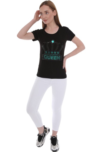 Çift Yönlü Renk Değiştiren Pullu Kadın T-Shirt Queen