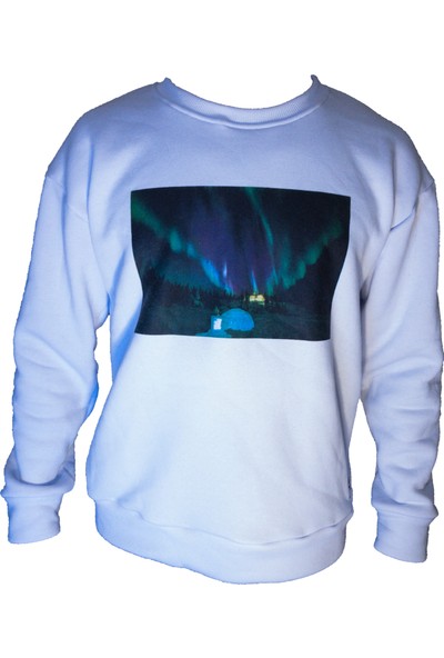 AASİ Kuzey Işıkları Baskılı Karanlıkta Parlayan Oversize Sweatshirt