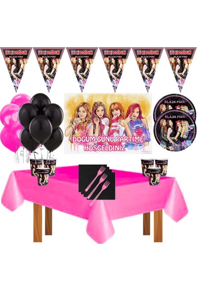Black Pink Afişli Doğum Günü Parti Süsleri Süsleme Seti
