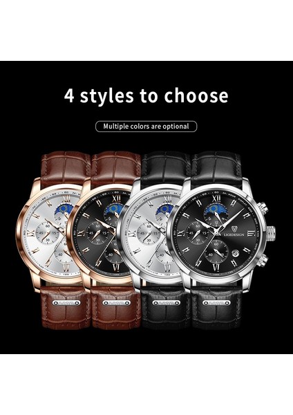 Lıge Men Leather Waterproof Sports Quartz Watch-2(Yurt Dışından)