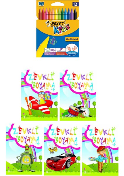 3-6 Yaş Zevkli Boyama 5 Li Kitapları+Silinebilir 12LI Pastel Boya