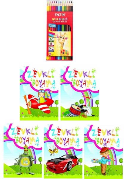 3-6 Yaş Zevkli Boyama Kitapları 5 Li +Fatih 12LI Kuru Boya