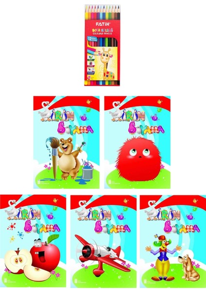 3-6 Yaş Şirin Boyama Kitapları 5 Li +Fatih 12 Li Kuru Boya