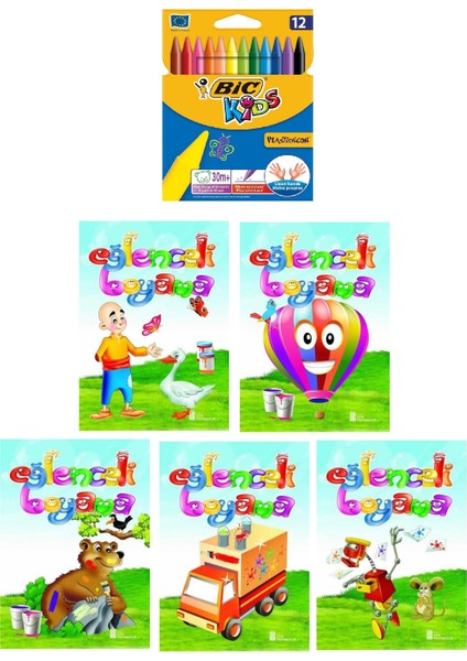 3-6 Yaş Eğlenceli Boyama 5 Li Kitapları+Silinebilir 12 Li Pastel Boya