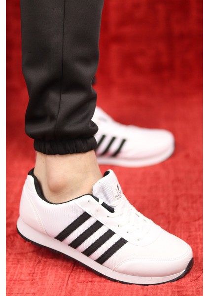 Erkek Beyaz Şerit Detaylı Sneaker Spor Ayakkabı