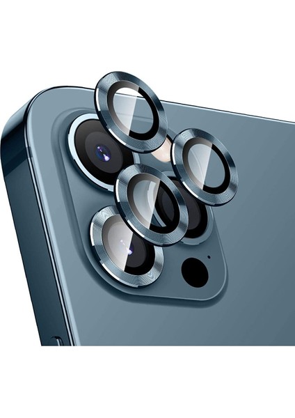 Iphone 12 Pro Max Metal Çerçeveli (Lacivert) Kamera Koruma Lensi