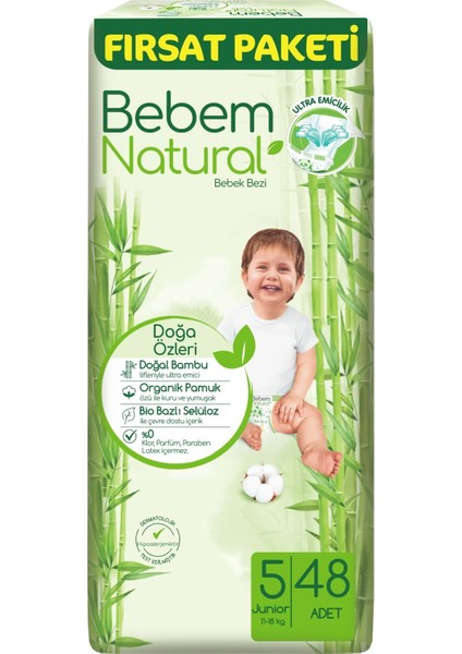 Bebem Bebek Bezi Natural Beden:5 (11-18KG) Junior 240 Adet Mega Fırsat Pk