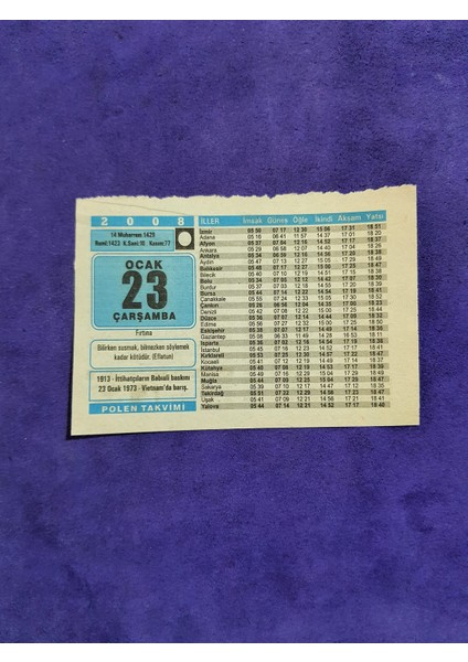 23 Ocak 2008 Takvim Yaprağı - Nostaljik Koleksiyonluk Takvim Yaprağı A
