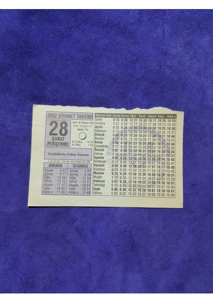 28 Şubat 2002 Takvim Yaprağı - Nostaljik Koleksiyonluk Takvim Yaprağı