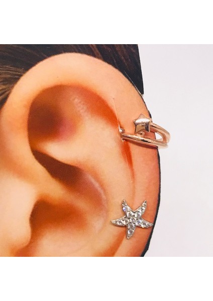 925 Ayar Gümüş Yıldızlı Earcuff Küpe